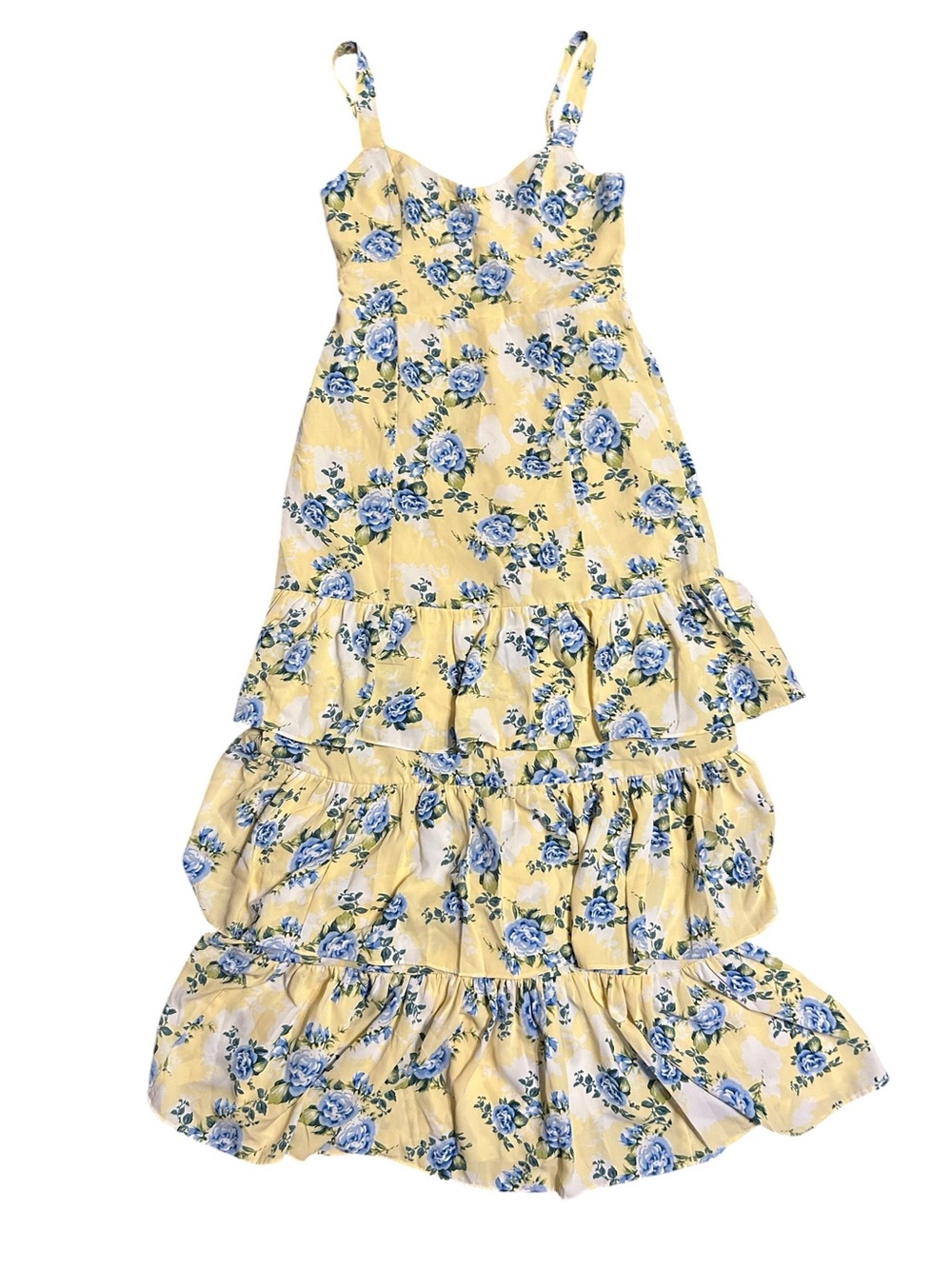 Abercrombie & Fitch Womens XSP Floral Yellow & Blue Tieredโ Maxi Dress